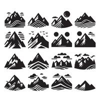 Set Mountain icons, Collection different types of Mountains Black with white background vector