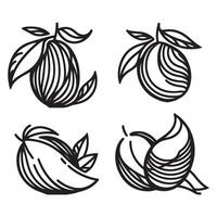 A single line black mango silhouette set of white background vector