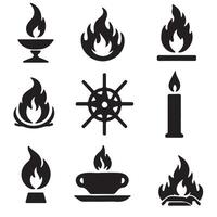 black burning icon set silhouette with white background vector