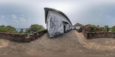 hdri 360 panorama portuguese defensive abandoned military fortress reis magos with old guns on ocean in equirectangular spherical projection with zenith and nadir. VR AR content photo