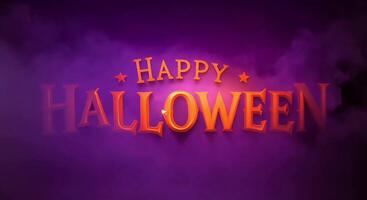 HAPPY HALLOWEEN in a stylized font with motion blur around it, set against a purple background with a cloudy sky effect. video