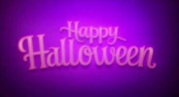 3D animation of the word Happy Halloween in a purple background with bats flying around it. video