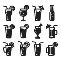 Set of icons of various black drink glasses image with white background vector