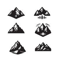 Set Mountain icons, Collection different types of Mountains Black with white background vector