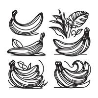 a single-line black banana silhouette set with a white background vector