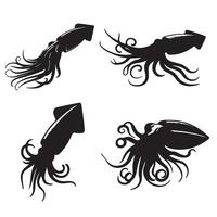 black silhouette colossal squid set 10 eps vector