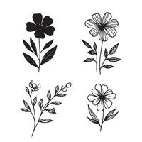 singel line black flower sillhouette set with white background vector
