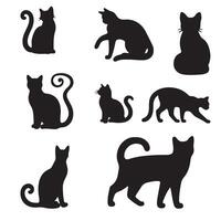 black cat silhouette set with white background vector
