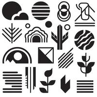 black Brutalist geometric shapes, modern symbols. Simple primitive elements and forms. Retro design, trendy contemporary minimalist style, y2k. illustration vector
