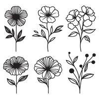 singel line black flower sillhouette set with white background vector