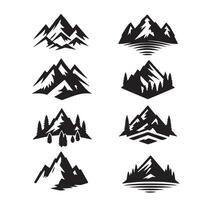 Set Mountain icons, Collection different types of Mountains Black with white background vector