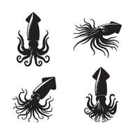black silhouette colossal squid set 10 eps vector