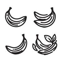 a single-line black banana silhouette set with a white background vector