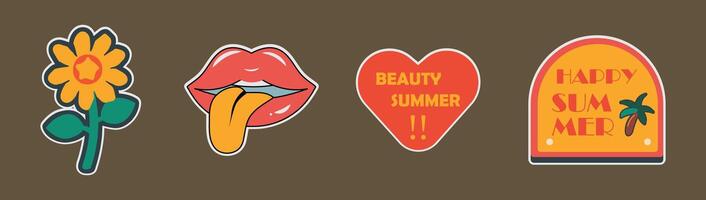Fun Retro Summer Sticker Collection vector