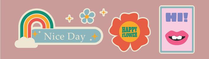 Retro Positive Vibes Sticker Set vector