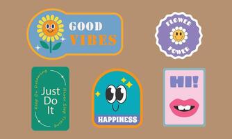 Retro Good Vibes Motivational Sticker Set vector
