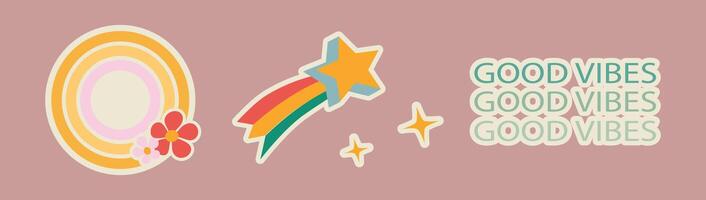Retro Star and Good Vibes Stickers vector