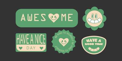 Retro Positive Vibes Sticker Set vector