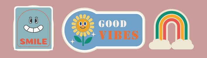 Retro Positive Vibes Sticker Set vector