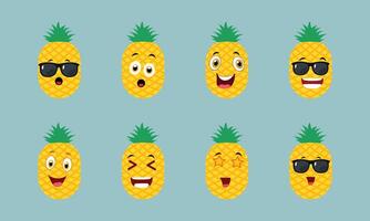 Pineapple Happy Emoji Character Set vector