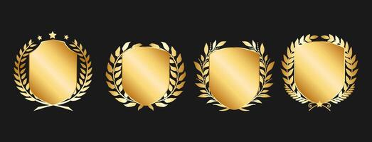 Luxurious Gold Laurel Shield Badges vector