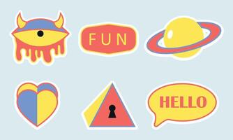 Abstract Retro 90s Vibes Sticker Set vector