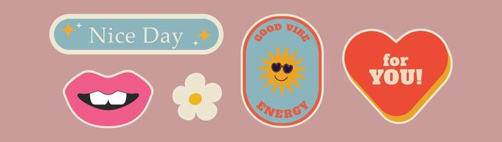 Retro Positive Vibes Sticker Pack vector