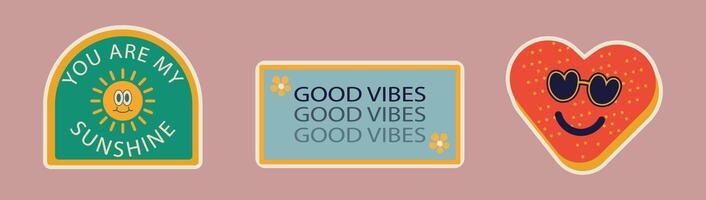 Retro Positive Vibes Sticker Set vector