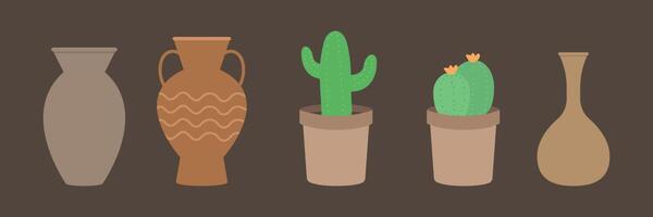 Rustic Pottery and Cactus Set vector