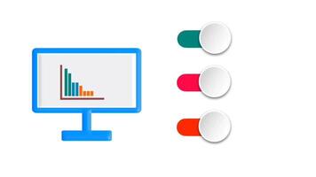 Computer screen animation showing rankings and bar graphs, representing data analysis in a business using technology. For presentations, articles, infographics and reports. video