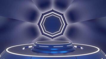 Blue and glow luxury podium pedestal product display and blue box background 3d rendering video