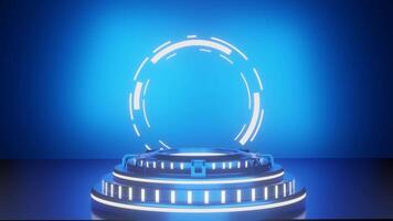 Blue and glow luxury podium pedestal product display and blue box background 3d rendering video