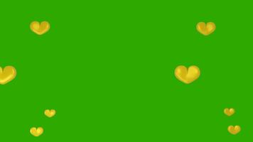 Happy valentine day congratulation with 3d gold heart shapes flying with green background video