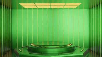 Green and glow luxury podium pedestal product display and yellow light box background 3d rendering video