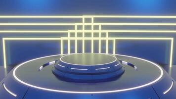 Blue and glow luxury podium pedestal product display and blue box background 3d rendering video