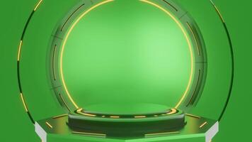 Green and glow luxury podium pedestal product display and yellow light box background 3d rendering video
