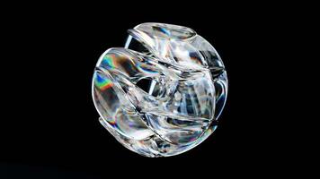 3d render, Abstract smooth glass shape on black background, loops animation video