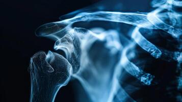 Detailed High-Resolution X-ray Image of Human Shoulder Joint and Rib Cage. Concept of Human Anatomy, Medical Imaging, Bone Structure, Orthopedics, scanning photo