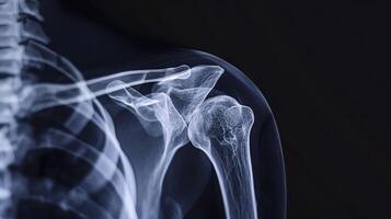 Detailed High-Resolution X-ray Image of Human Shoulder Joint and Rib Cage. Concept of Human Anatomy, Medical Imaging, Bone Structure, Orthopedics, scanning photo