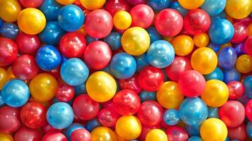 Colorful Vibrant Background of Mixed Balloons of Various Sizes in a Playful Arrangement. Concept of Celebration, Party Decor, Festivity, and Joy photo
