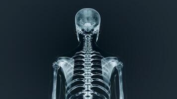 X-ray Image of Human Thoracic Skeleton Featuring Spinal Column and Rib Cage. Concept of Human Anatomy, Medical Imaging, Skeletal System, Healthcare photo