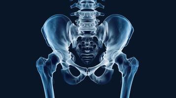 High-resolution X-ray image of a human pelvis and hip bones. Concept of medical imaging, skeletal anatomy, diagnostic tool, healthcare illustration photo