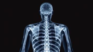 X-ray showing human thoracic skeleton and rib cage. Concept of medical imaging, bones structure, healthcare diagnostics, skeletal anatomy photo