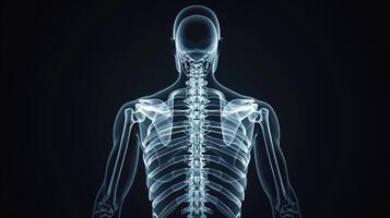 X-ray Image of Human Thoracic Skeleton Featuring Spinal Column and Rib Cage. Concept of Human Anatomy, Medical Imaging, Skeletal System, Healthcare photo