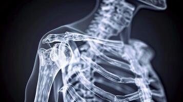 Detailed High-Resolution X-ray Image of Human Shoulder Joint and Rib Cage. Concept of Human Anatomy, Medical Imaging, Bone Structure, Orthopedics photo