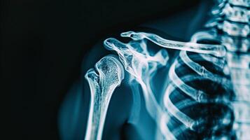 High-Resolution X-Ray Image of a Human Shoulder Joint. Concept of Medical Imaging, Human Anatomy, Diagnostic Tools, Orthopedic Study photo