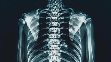 X-Ray Image of Human Thoracic Skeleton Featuring Spine and Shoulder Bones. Concept of Medical Imaging, Anatomy Study, Health Diagnostics photo