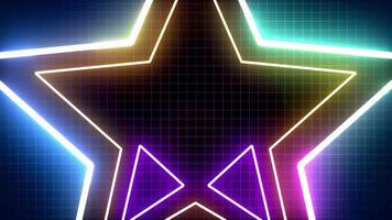 Abstract pattern star shape glow neon. Texture grid wireframe backdrop. Retro style 90s background. video