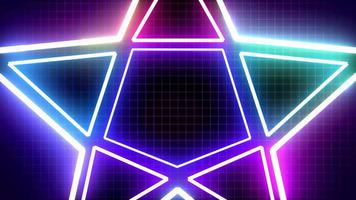 Abstract pattern star shape glow neon. Texture grid wireframe backdrop. Retro style 90s background. video