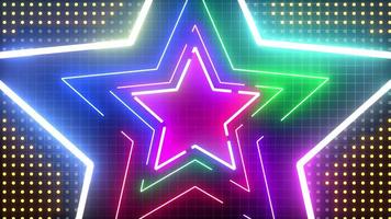 Abstract pattern star shape glow neon. Texture grid wireframe backdrop. Retro style 90s background. video